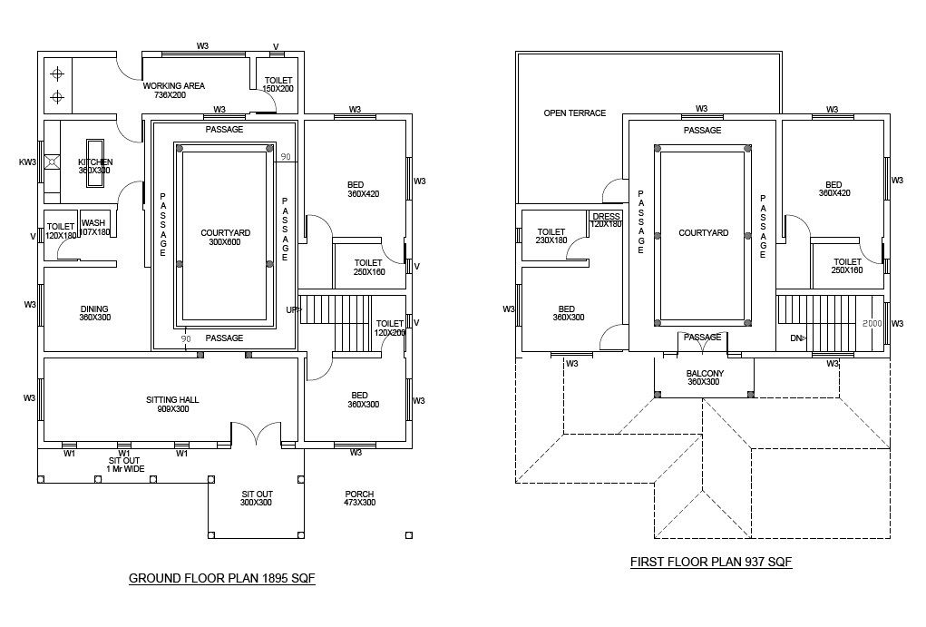 1900 SQFT House Ground Floor And First Floor Plan PDF File
