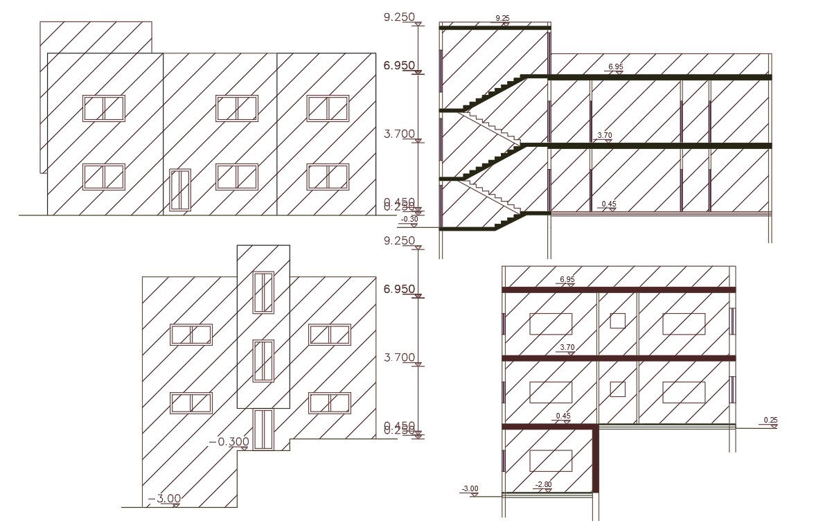1900 Square Feet 3 BHK House Building Design DWG File