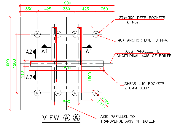 1900X1900 Anchor Bolts Section DWG for AutoCAD Design