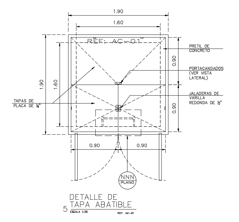 1900x1900mm folding lid detail drawing is given in this AutoCAD model. Download now.