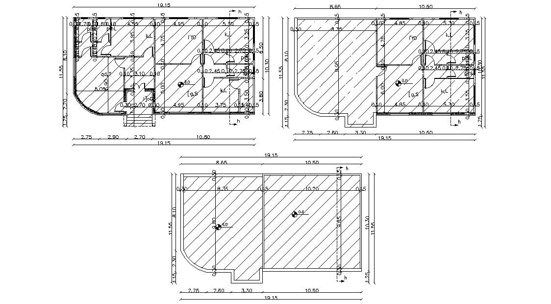 19.15 X 10.30 Meter Bungalow House Floor Plan DWG File