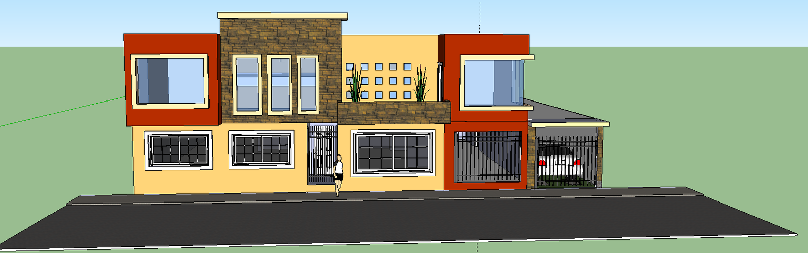 Contemporary Home Front Elevation AutoCAD Design with 3D Layout