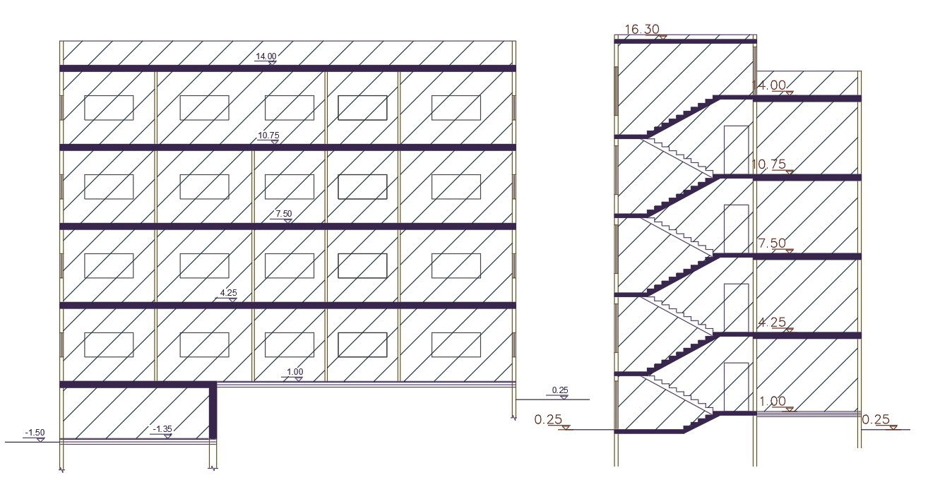 1920 Sq Ft Apartment Building Section Drawing DWG file