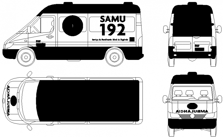192 Emergency ambulance all sided elevation cad block details dwg file