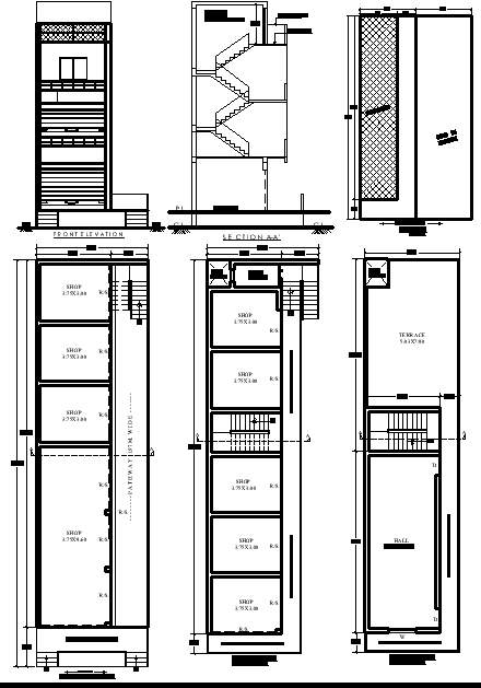 Commercial Building Layout 19.54m×5.94m Complete Plan in CAD File