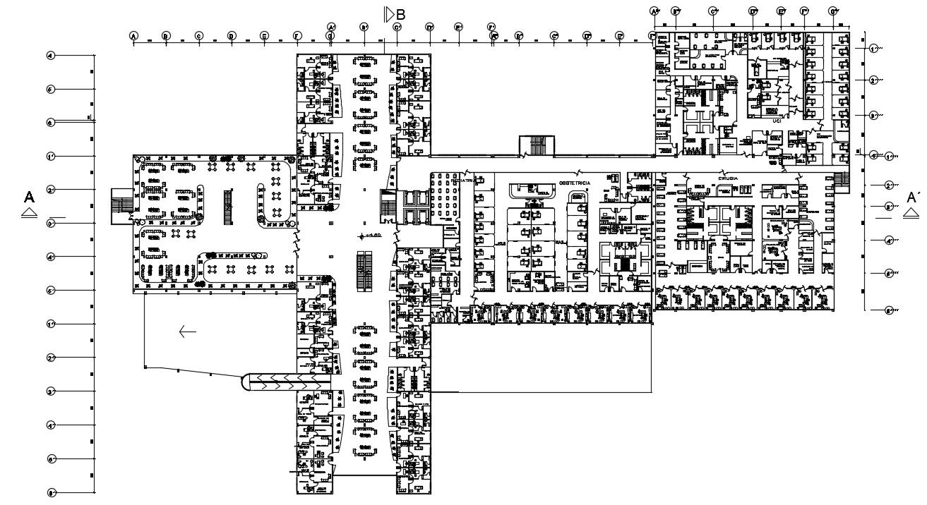 195x167m hospital plan is given in this Autocad drawing file. Download now.