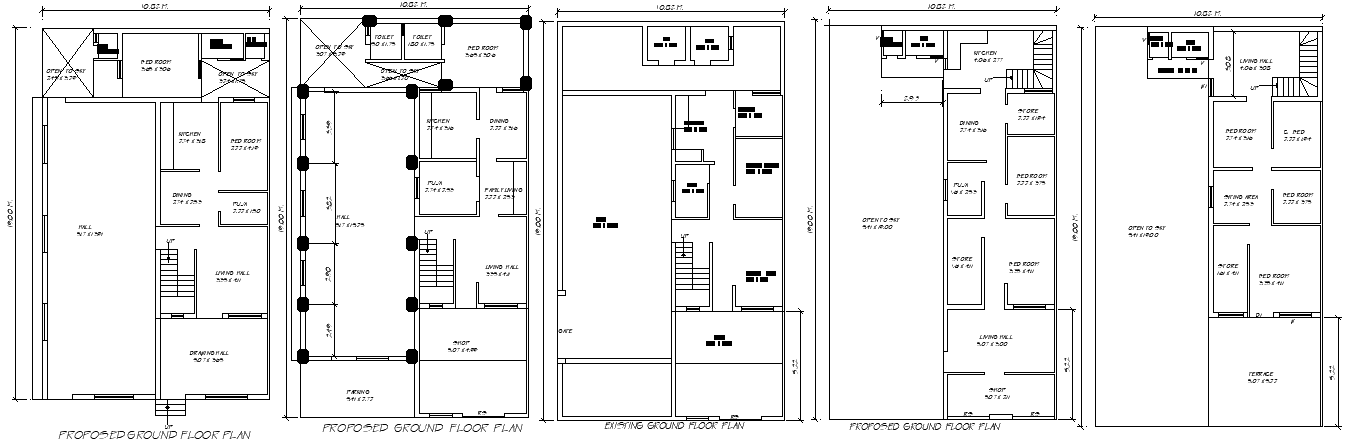 19m x 10.82m Multi-Ground Floor House Plan AUTOCAD DWG File