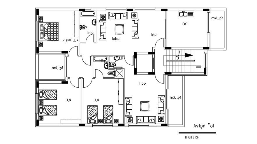 19x12 Meter 3 BHK Apartment Furniture Layout File