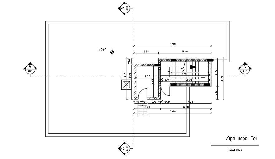 19x12 Meter 3 BHK Apartment Terrace Floor Centerline Plan AutoCAD File
