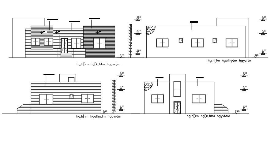 19x12 Meter Elevation Of House Building DWG File