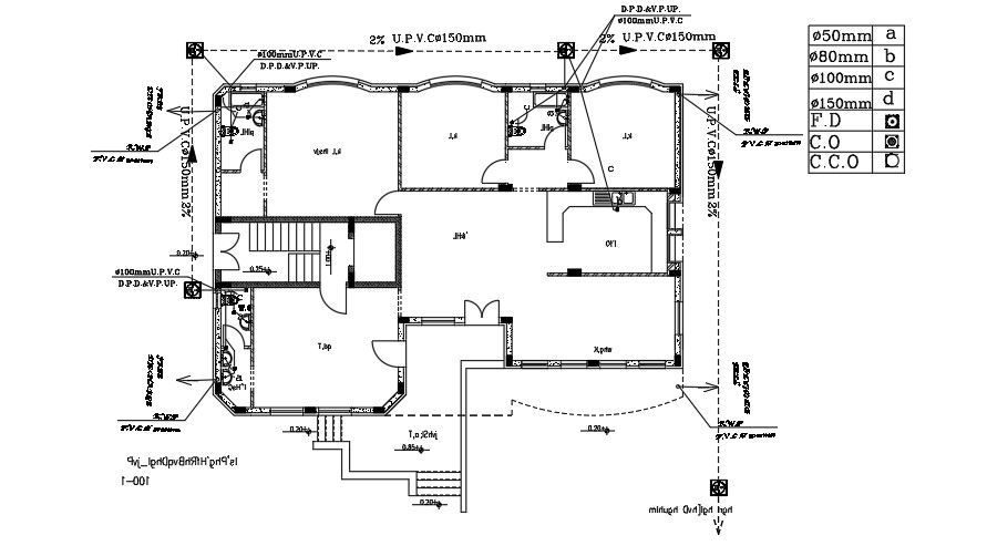 19x12m house plan of the sanitary water line drawing