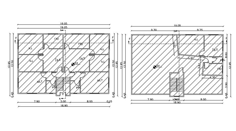 19x13m house plan AutoCAD 2D drawing