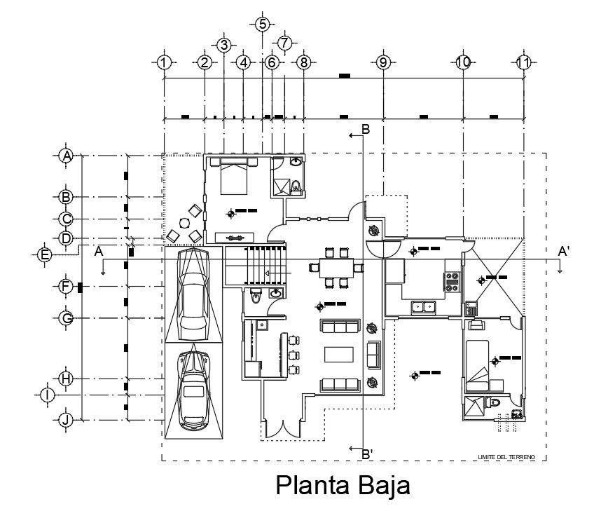 19x14m ground floor villa house plan is given in this Autocad drawing file. Download the Autocad file.
