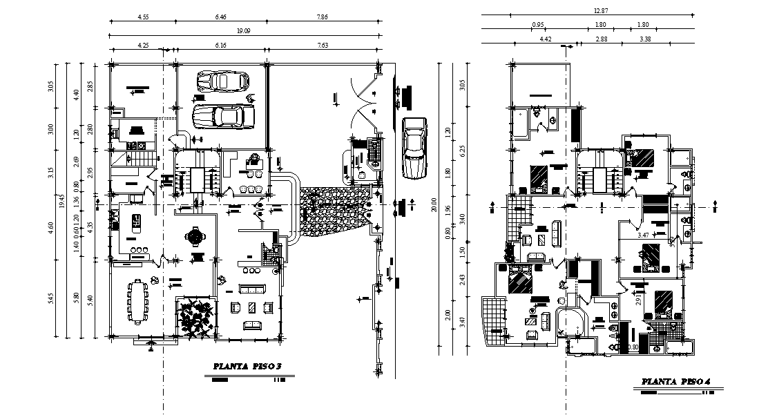 19x19m residential building plan is given in this Autocad drawing file. Download the Autocad file.