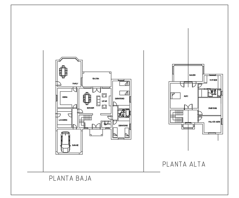 19x20m ground and first floor layout plan in DWG file