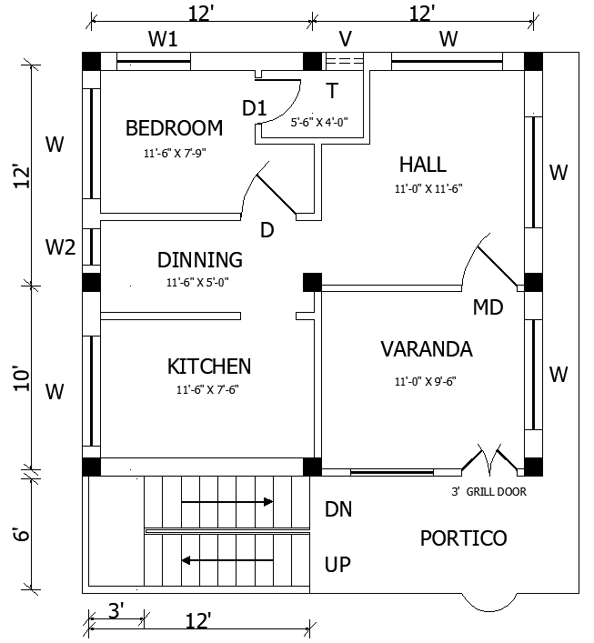 19’x30’ simple 1BHK house detail is given in this 2D Autocad DWG drawing file. Download the 2D Autocad DWG drawing file.