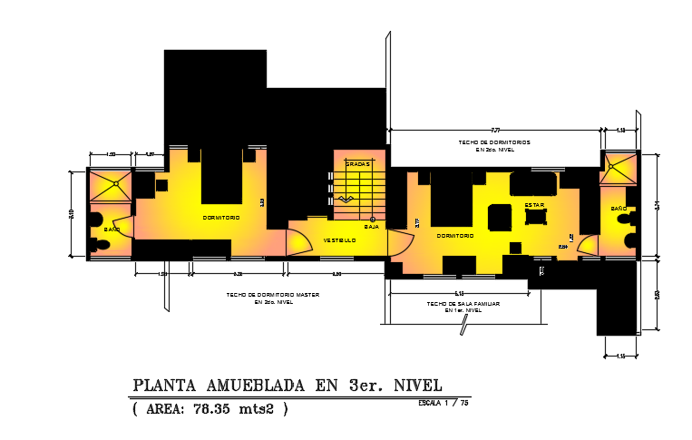 19x6m 2bhk AutoCAD 2d plan is given in this file