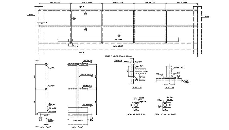 19x7m water treatment plant column span is given in this CAD file
