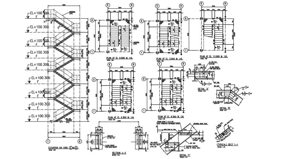 19x7m water treatment plant staircase section view