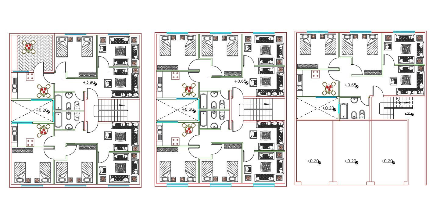 1 BHK And 2 BHK Apartment House Furniture Layout Plan DWG