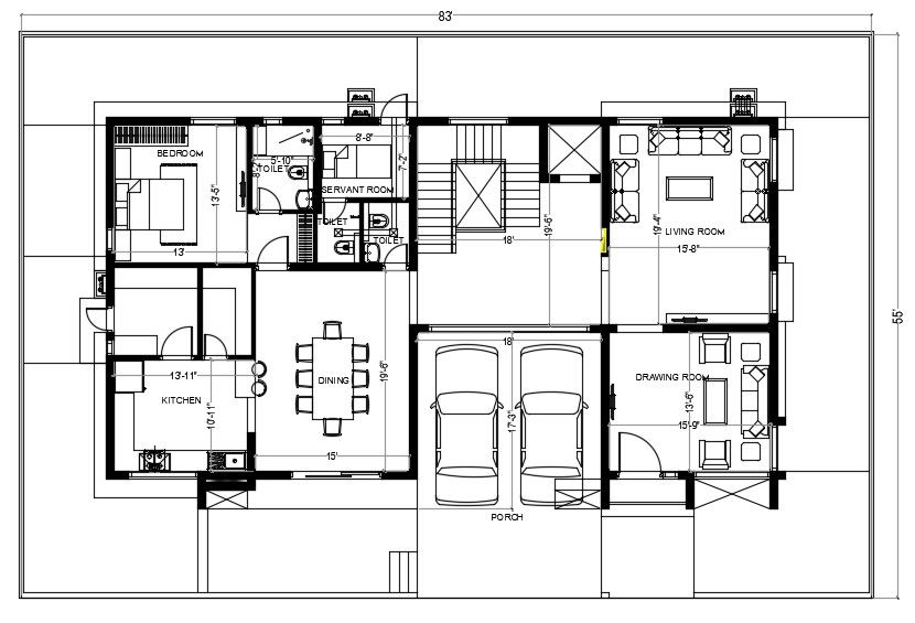 1 BHK House Ground Floor Plan CAD Drawing DWG File