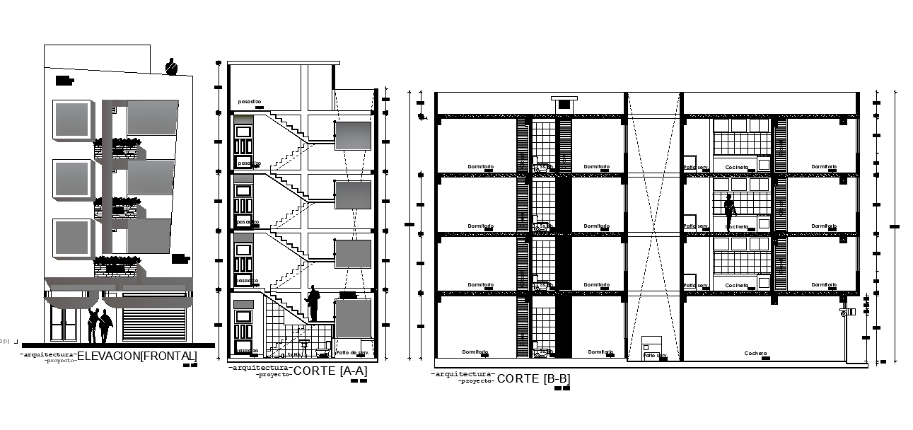 1 BHK and 2 BHK house building section drawing. Download the AutoCAD file.