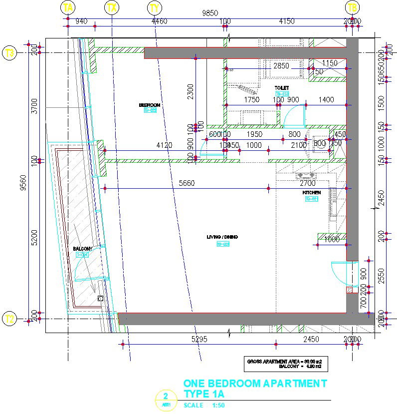 1 BHK flat with detail AutoCAD drawing, dwg file, CAD file