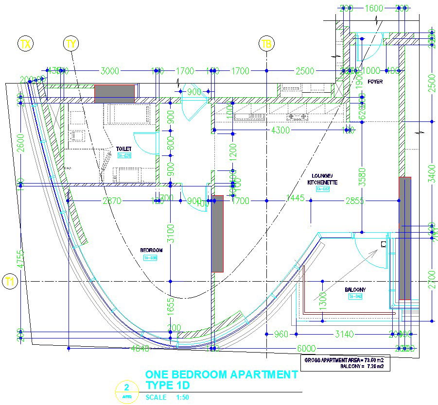 1BHK house plan in detail AutoCAD drawing, CAD file, dwg file