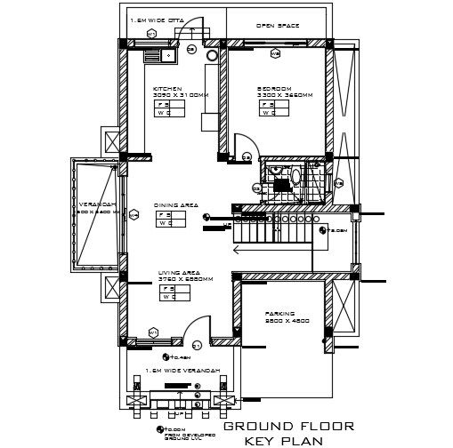 1 Bedroom House Ground Floor Plan AutoCAD Drawing DWG File