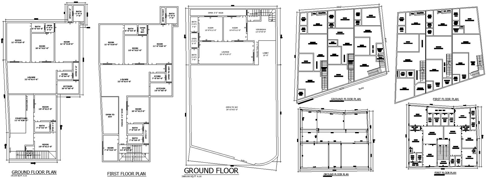 1-room basic home layout plan in DWG two-floor file