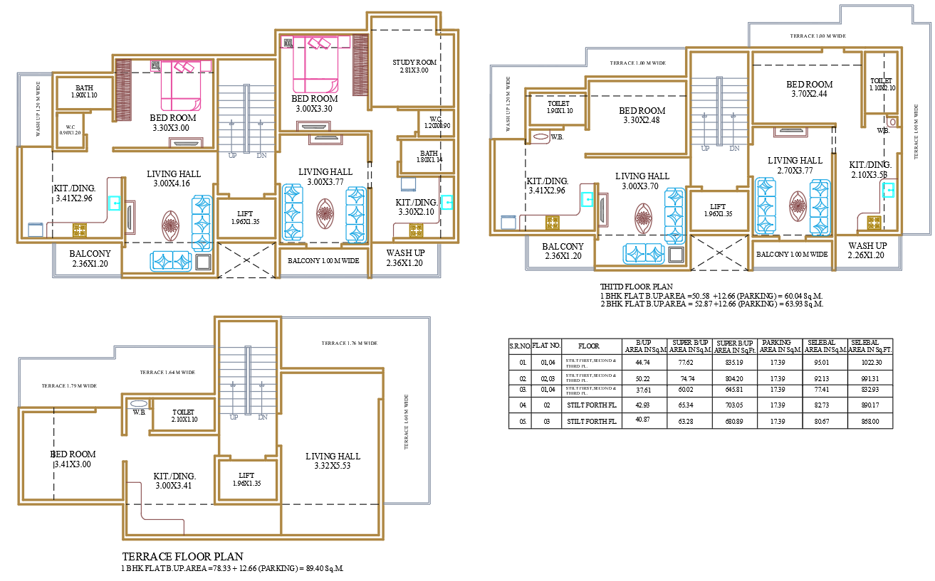 1 and 1.5 BHK Apartment Layout DWG Drawing for Designers
