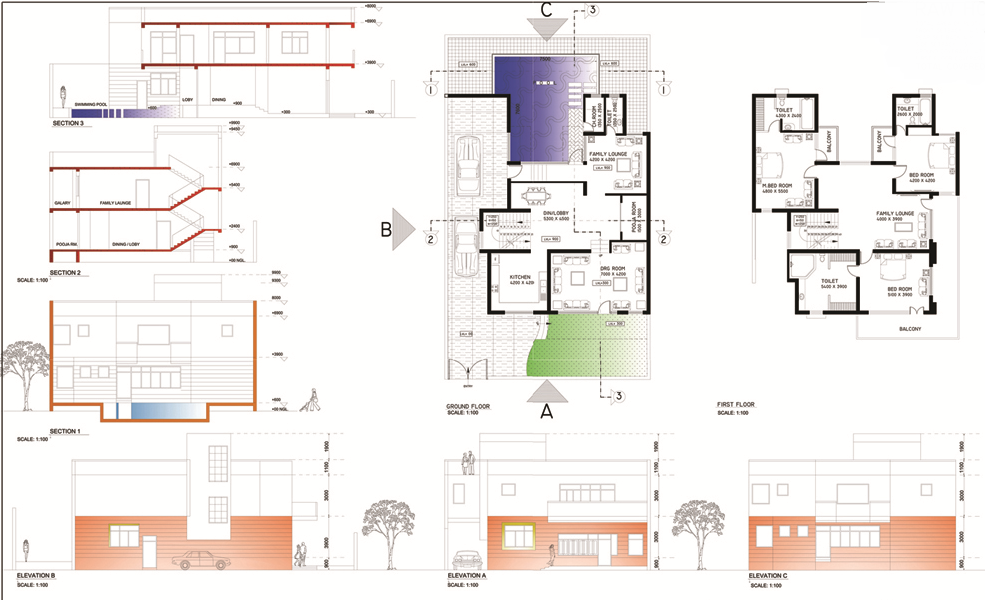 Contemporary Two Floor House Design Layout Plan in AutoCAD DWG