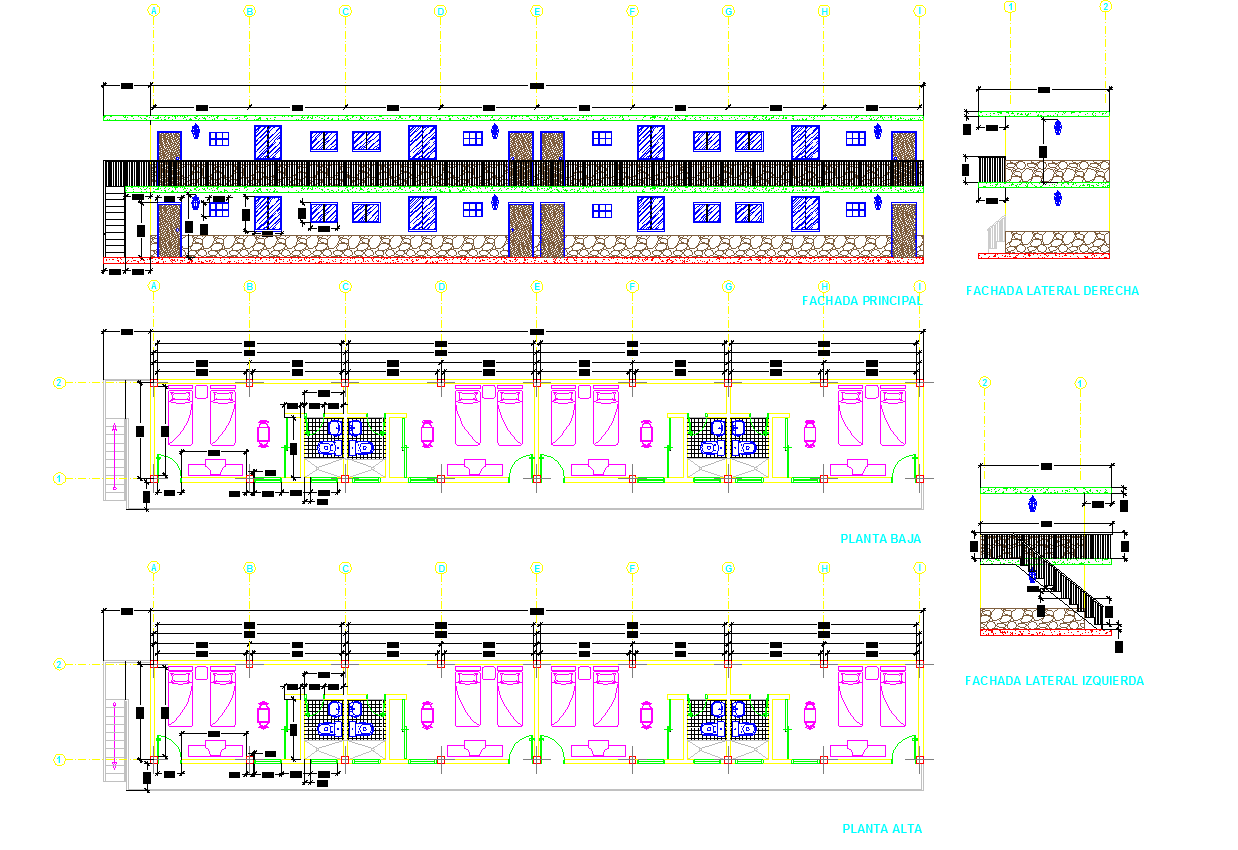 Hostel Room Design DWG with Floor Layout Sections and Elevation Plans