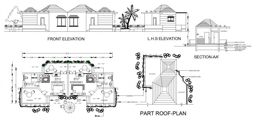 1Bhk twin house plan with single storey drawing in dwg AutoCAD file.
