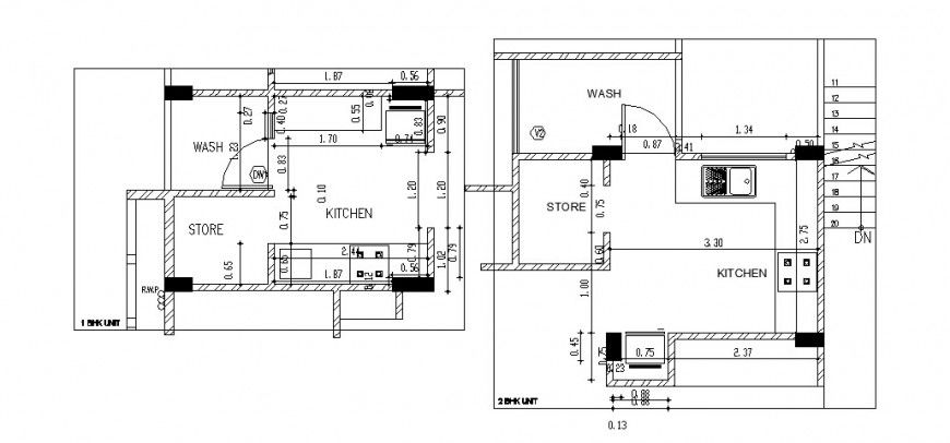 1BHK unit kitchen plan and auto-cad details dwg file