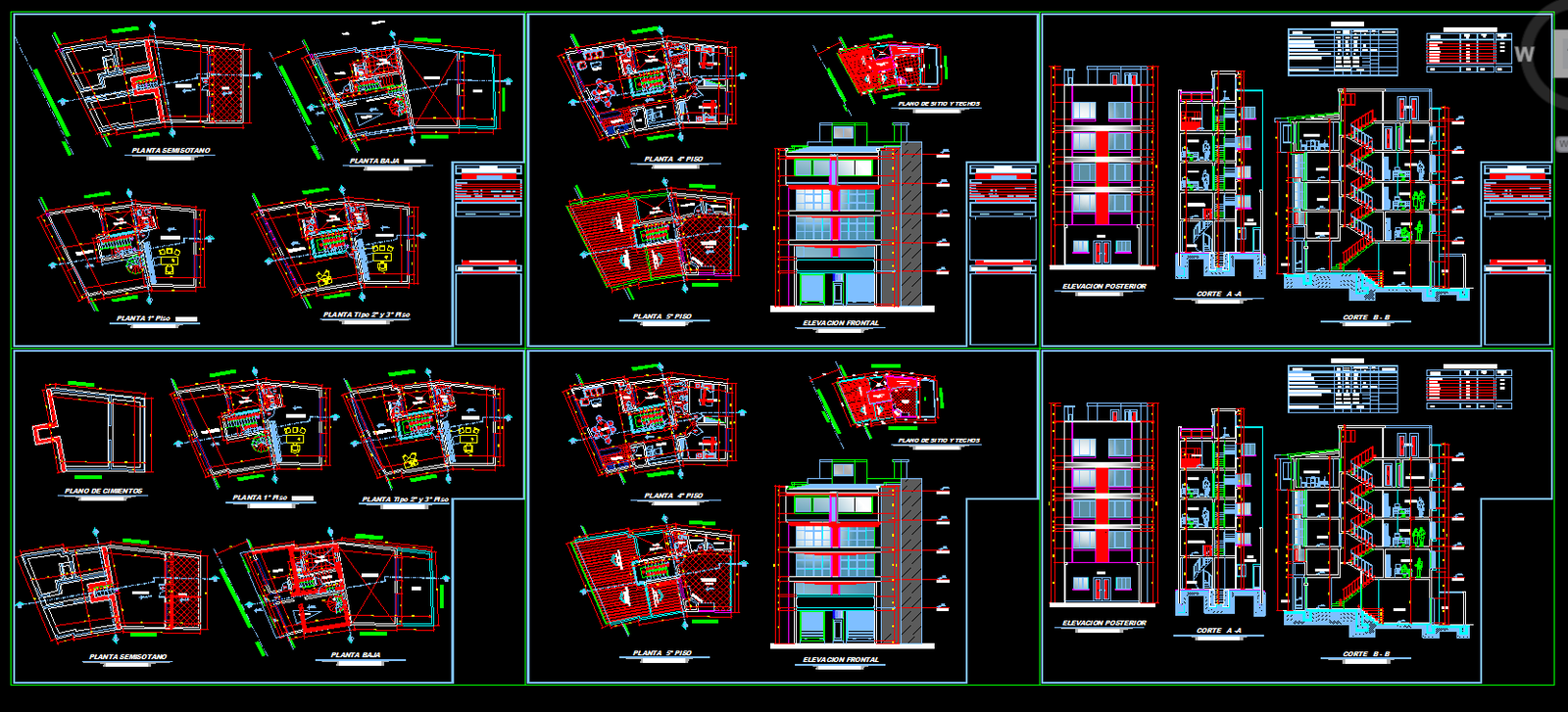 G plus 4 Multi-Storey Building AutoCAD DWG File with Floor Layouts