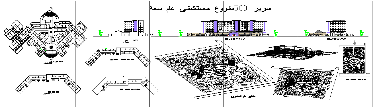 500 Bed Hospital AutoCAD DWG Plan with Sections and 3D Layout Design