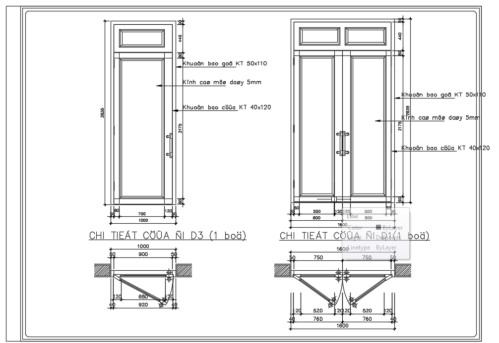 1m and 2.2m height of the single door plan and section view is given in this file