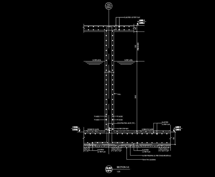 1m length of the column section 3 view AutoCAD drawing