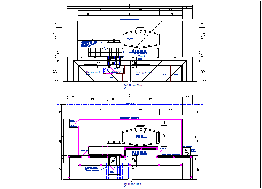 1st floor plan and 2nd floor plan view detail dwg file
