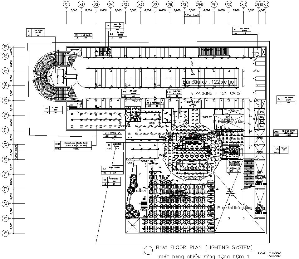 1st floor plan of lighting system in AutoCAD 2D drawing, dwg file, CAD file
