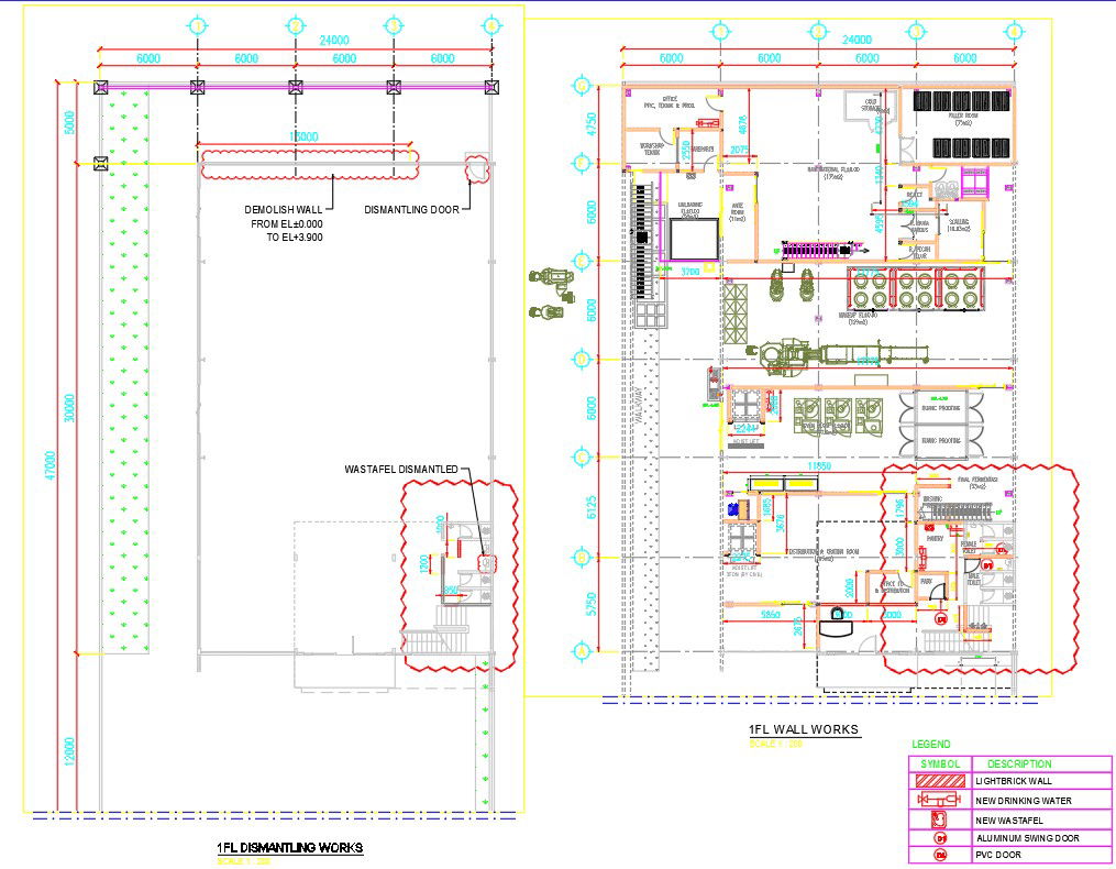 1st floor wall works details in AutoCAD 2D drawing, dwg file, CAD file