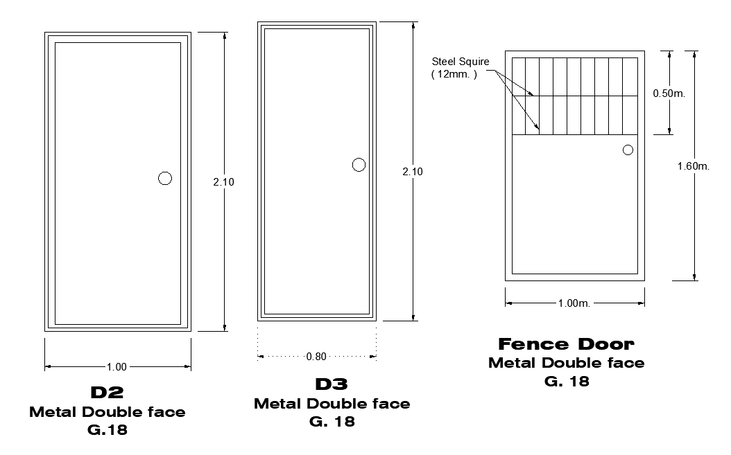 1x2.1m door plan AutoCAD drawing is given in this file