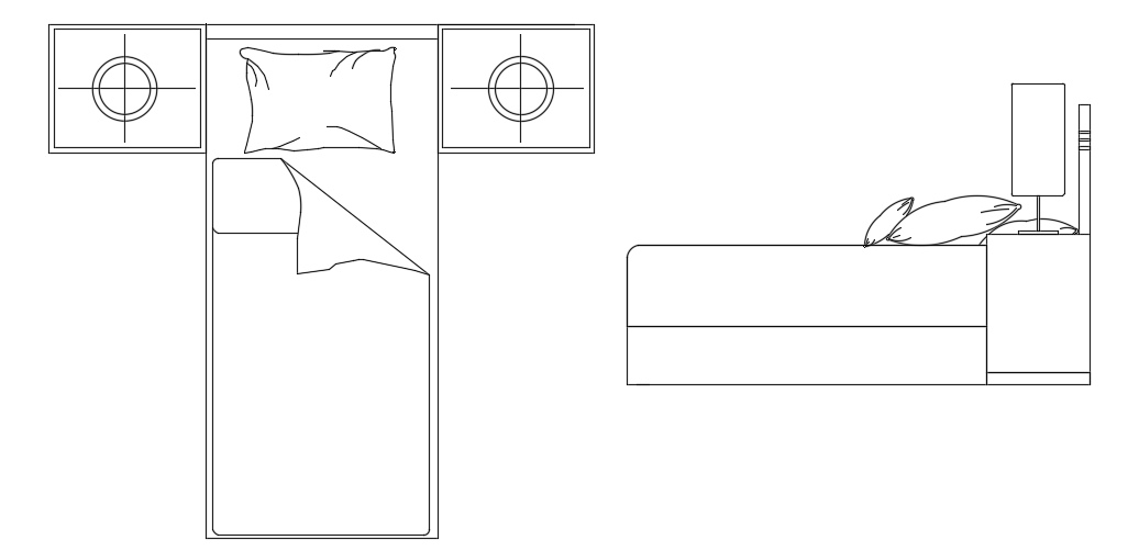 1x2m Bed Plan with Headrest AutoCAD CAD Drawing File