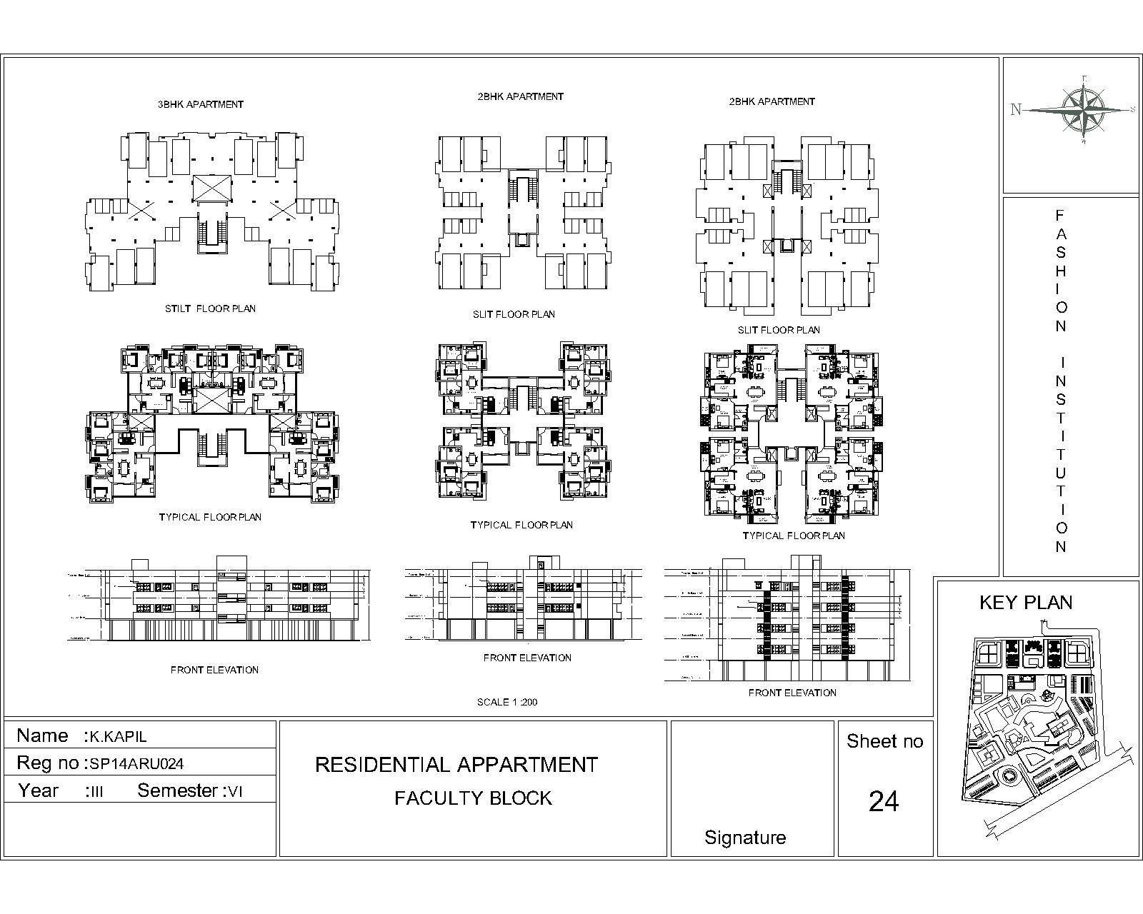 2BHK 3BHK Apartment Floor Elevation Plan DWG AutoCAD Layout File
