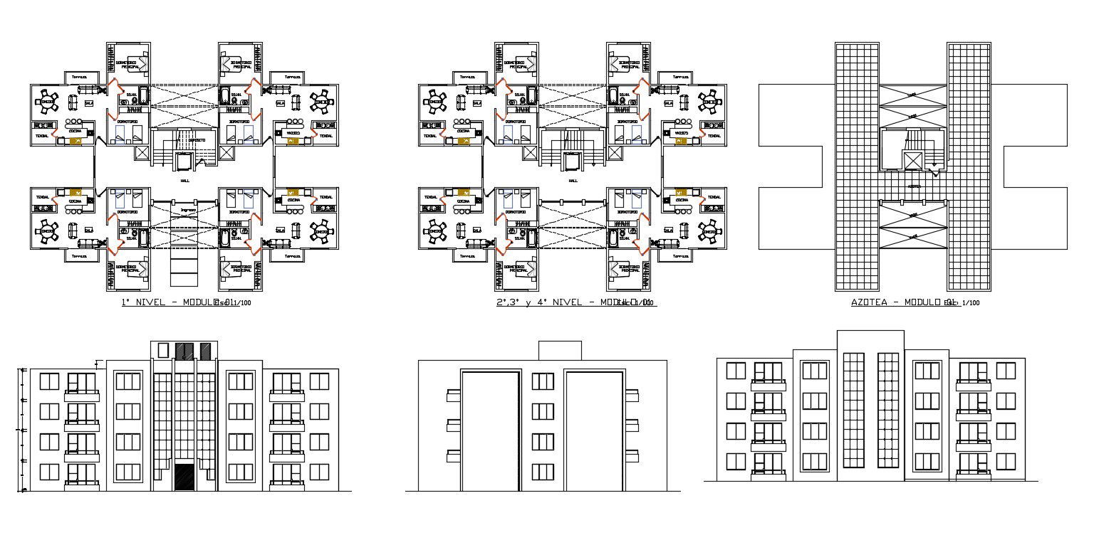 2 BHK Apartment Plan Elevation AutoCAD Drawing File