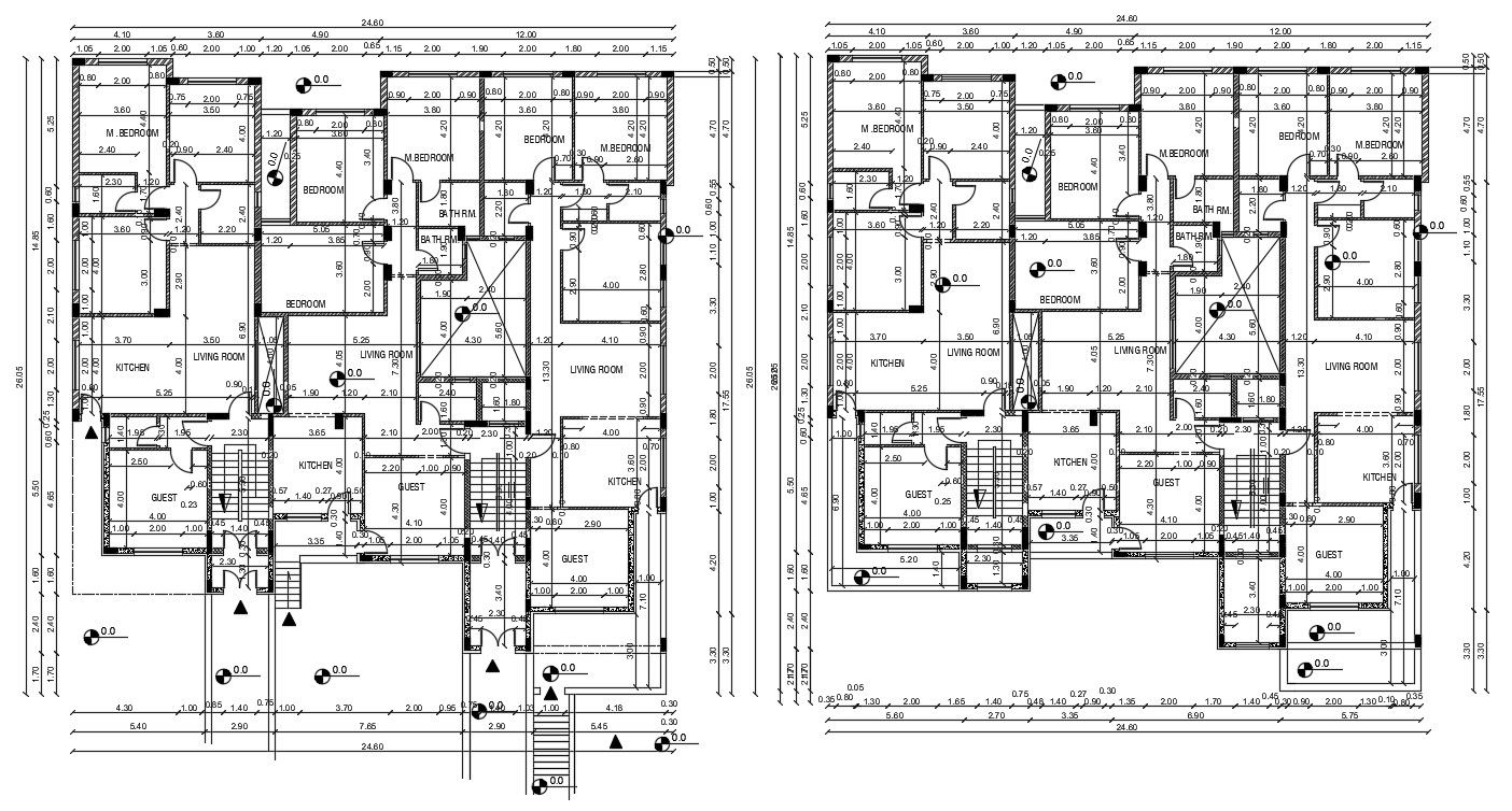 2 BHK Apartment Cluster Layout Plan With Dimension CAD Drawing