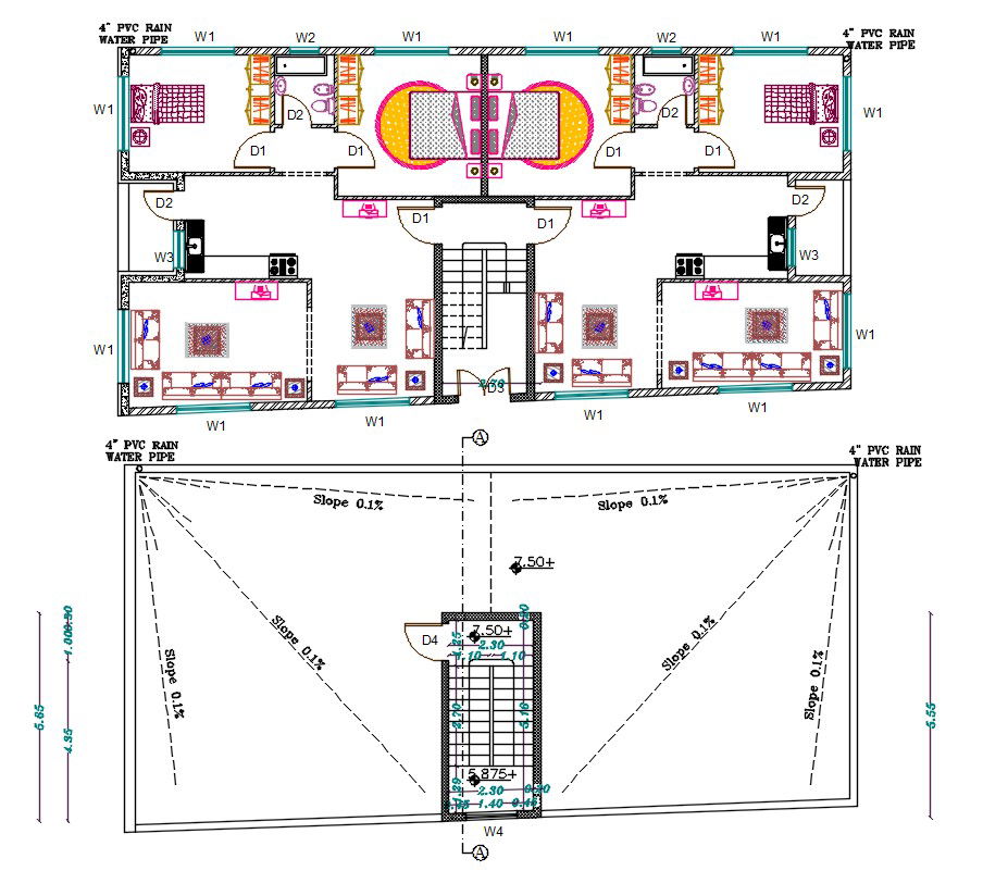 2 BHK Apartment Furniture Layout Plan DWG File