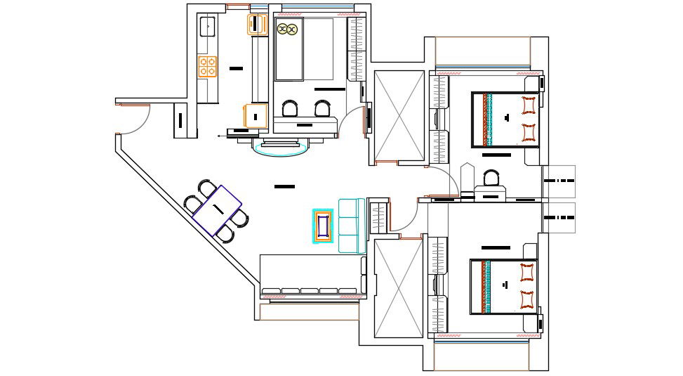 2 BHK Fully Furnished House Design Plan