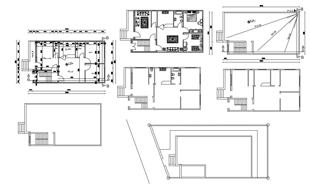2 BHK House Ground Floor Plan With Furniture Layout Drawing
